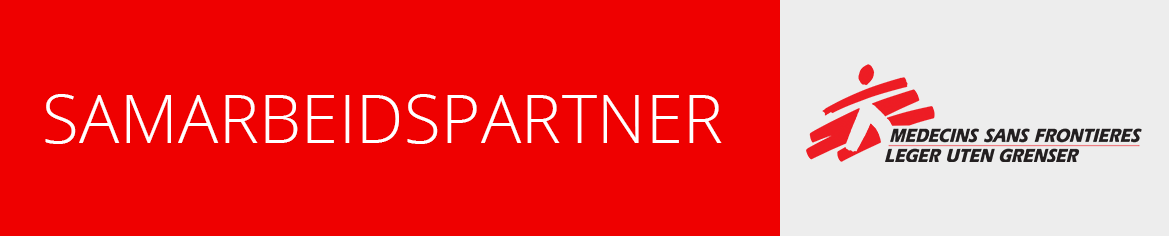 Banner med Leger Uten Grensers logo og ordet "Samarbeidspartner"