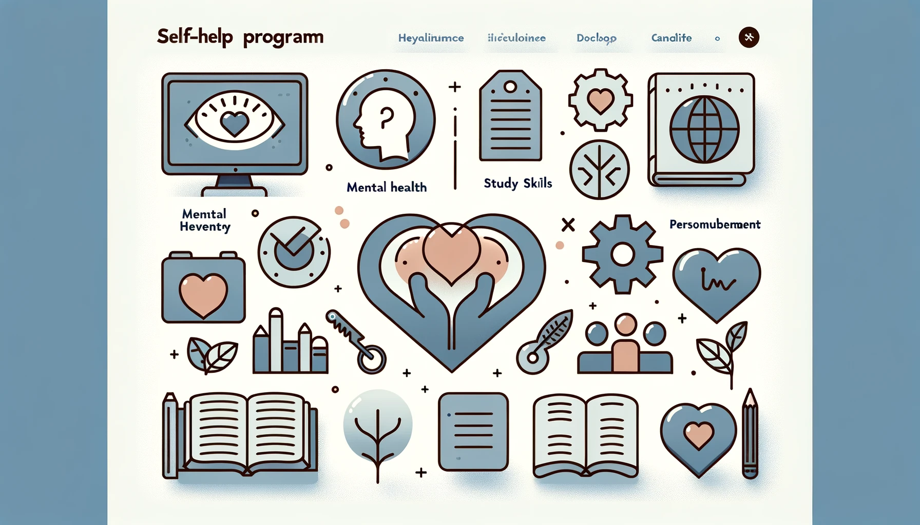 Delvis abstrakt fremstilling av samleside med selvhjelp for ungdom, som minnrt om rn nettside med ulike ikoner.
