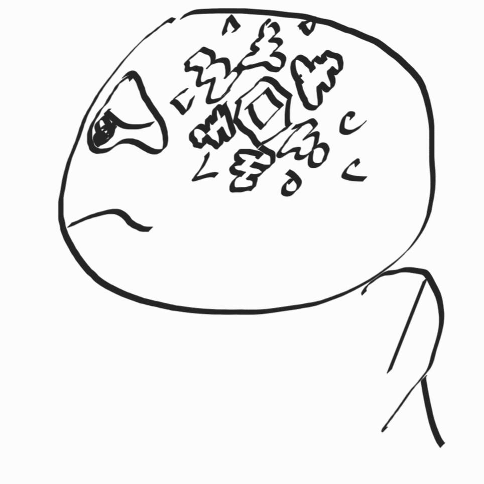 Vinterdepresjon illustrert med strektegning av person med snøkrystall i hodet og molefunkent utseende.